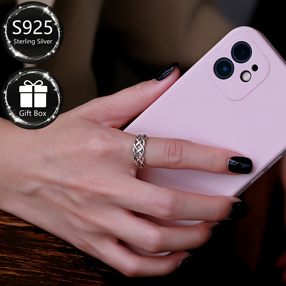 S925 Sterling Silver Braided Ring Retro Punk for Party Holidays